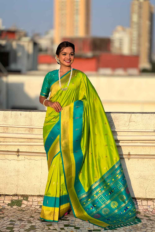 Green Woven Paithani Silk Saree