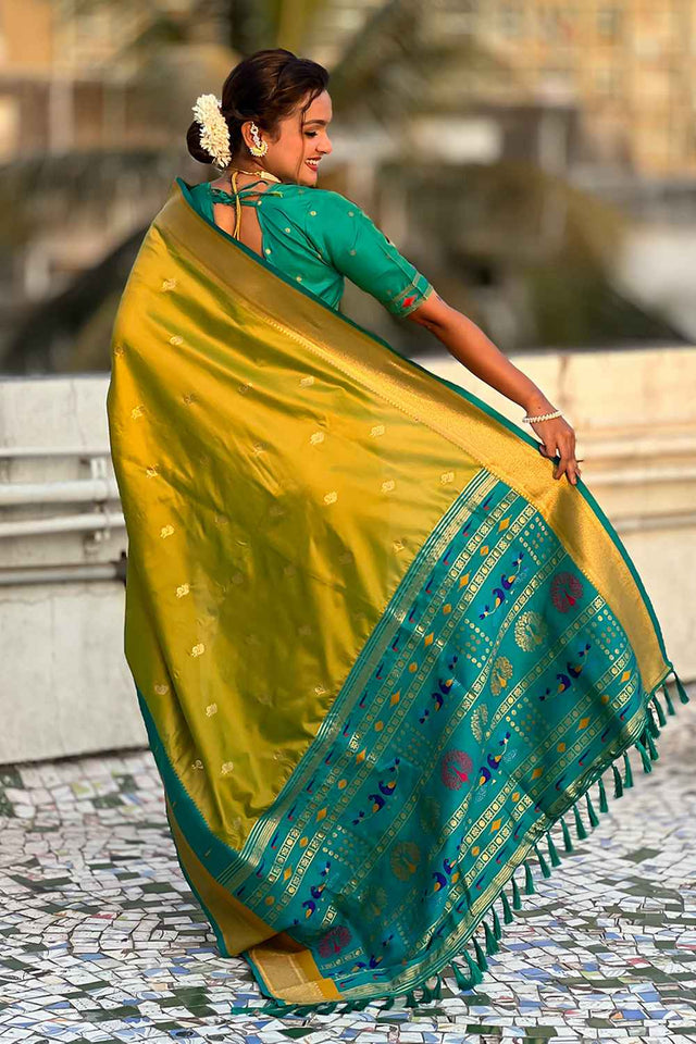 Mehendi Woven Paithani Silk Saree