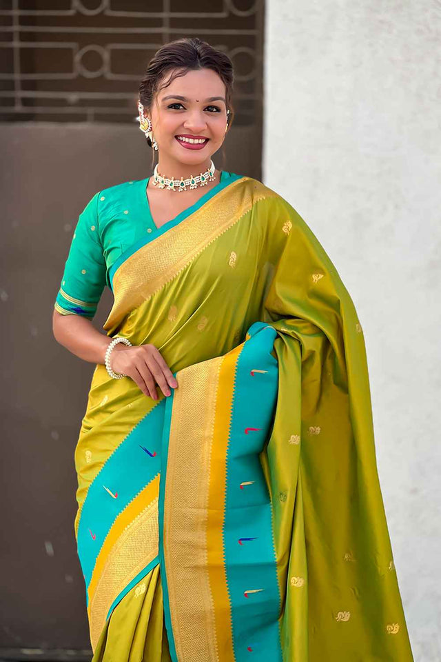 Mehendi Woven Paithani Silk Saree