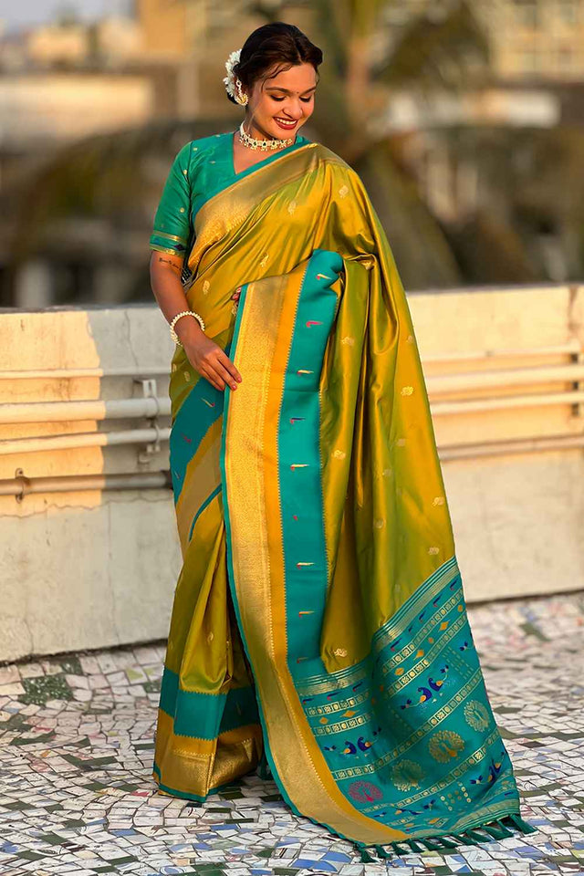 Mehendi Woven Paithani Silk Saree