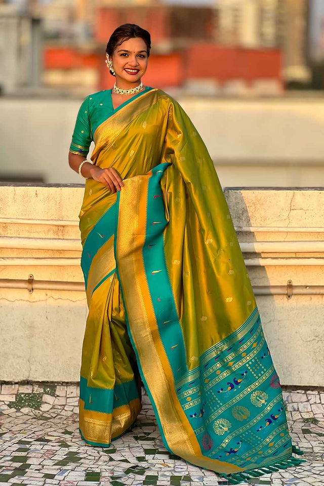 Mehendi Woven Paithani Silk Saree