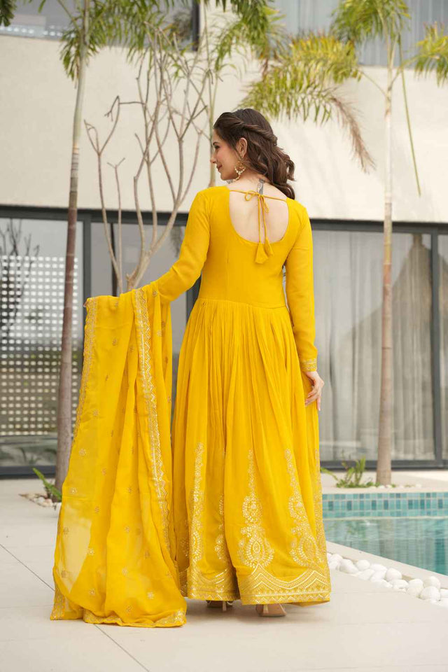 Yellow Sequin with Embroidered Georgette Gown
