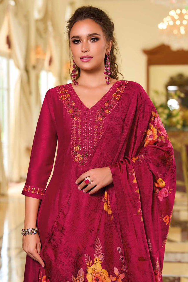 Pink Solid Silk Anarkali Suit Set (ACZ7623)