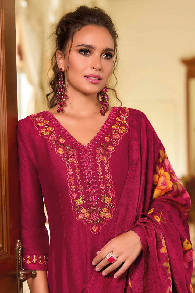 Pink Solid Silk Anarkali Suit Set (ACZ7623)