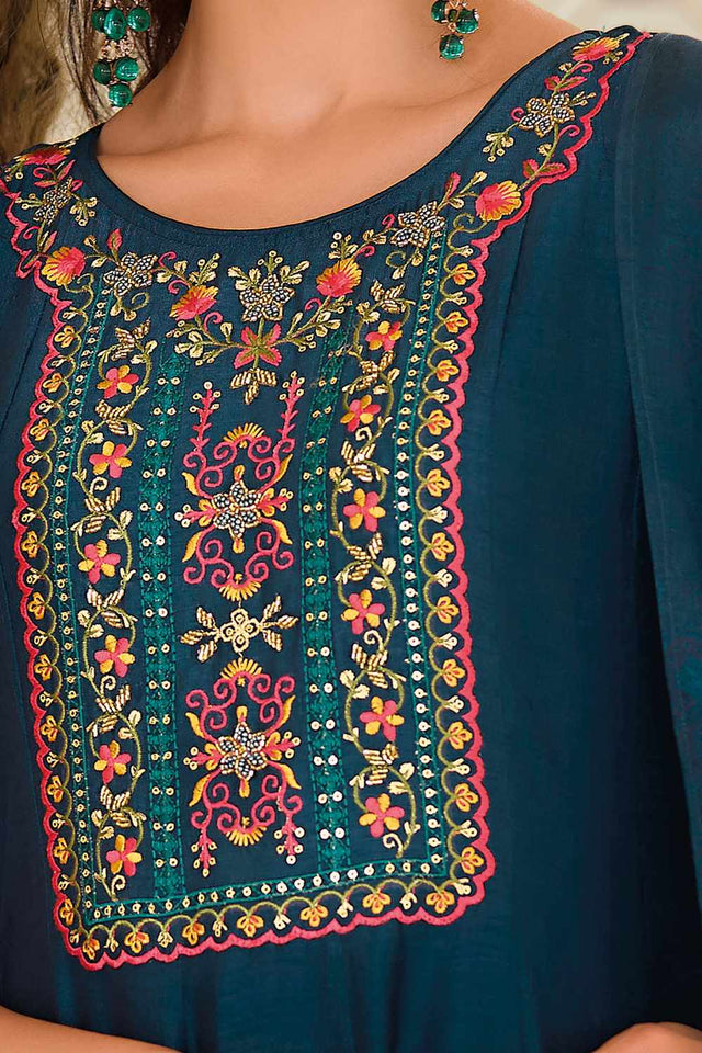 Turquoise Solid Silk Anarkali Suit Set (ACZ7626)