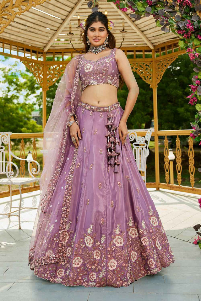 Violet Sequin with Zari Work Satin Lehenga (ACZ7780)