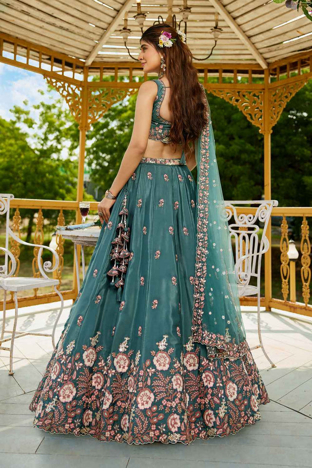 Sea Green Sequin with Zari Work Satin Lehenga (ACZ7781)