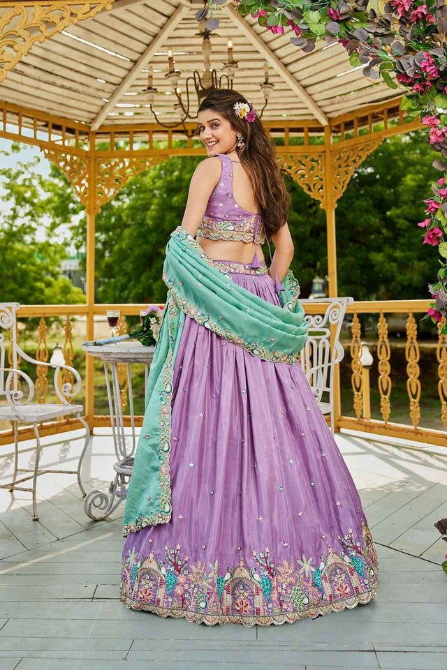 Lavender Sequin with Zari Work Satin Lehenga (ACZ7782)