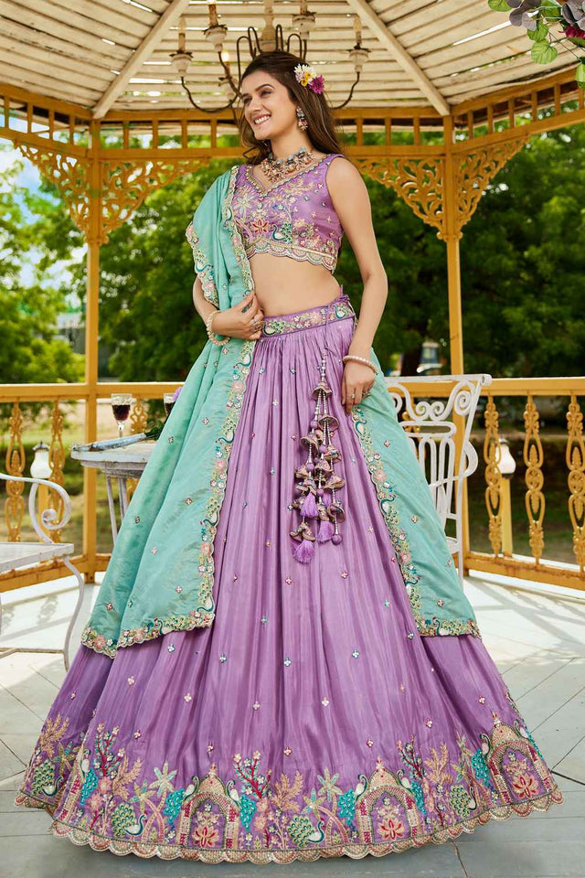 Lavender Sequin with Zari Work Satin Lehenga (ACZ7782)