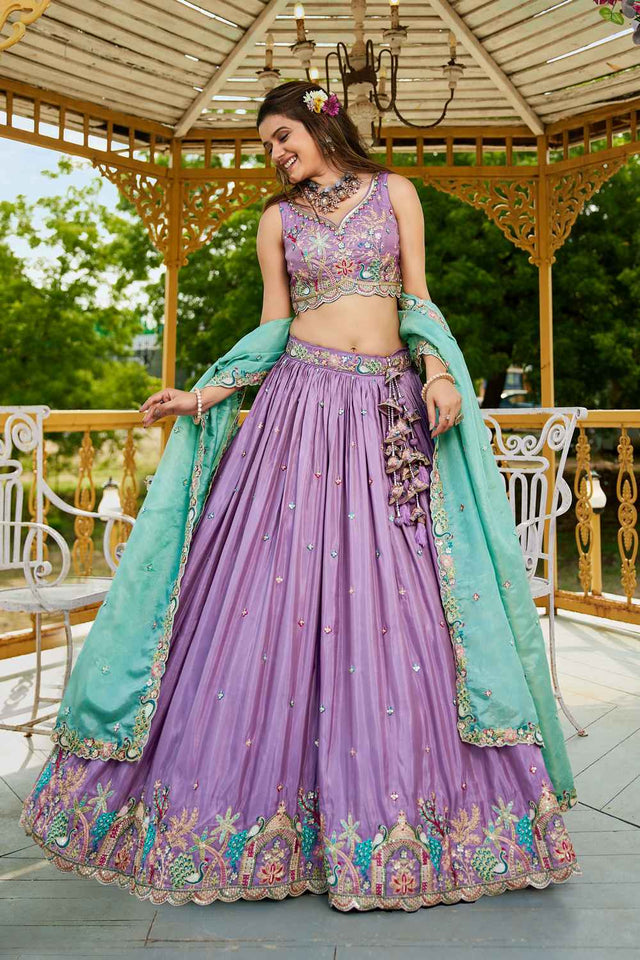 Lavender Sequin with Zari Work Satin Lehenga (ACZ7782)