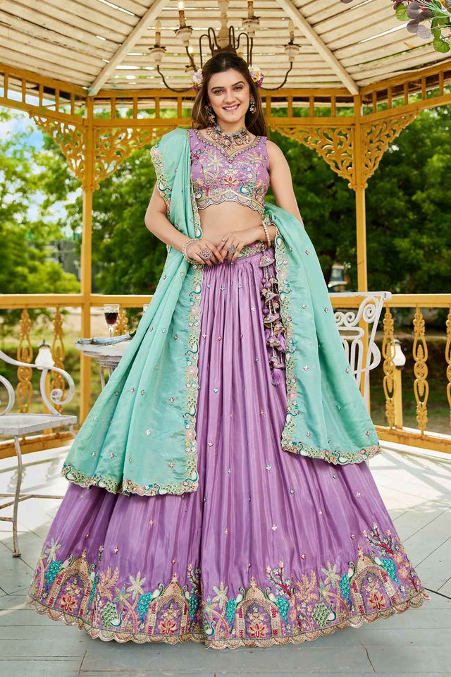 Lavender Sequin with Zari Work Satin Lehenga (ACZ7782)