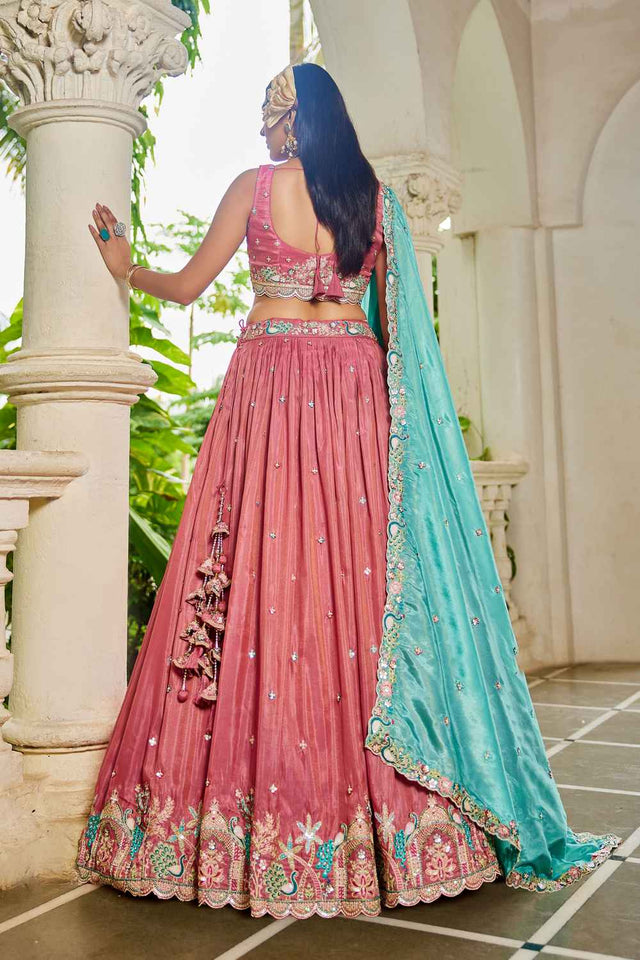 Pink Sequin with Zari Work Satin Lehenga