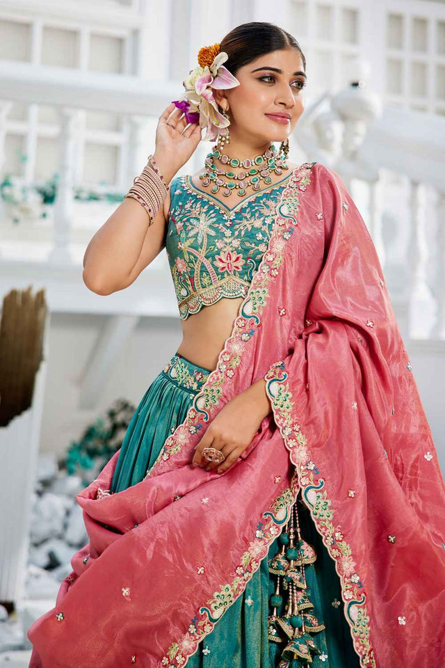 Sea Green Sequin with Zari Work Satin Lehenga (ACZ7784)