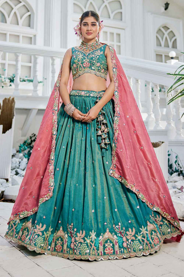 Sea Green Sequin with Zari Work Satin Lehenga (ACZ7784)