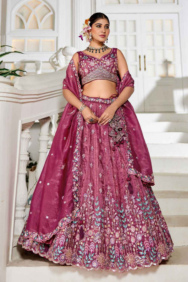 Maroon Sequin with Zari Work Tissue Lehenga (ACZ7786)