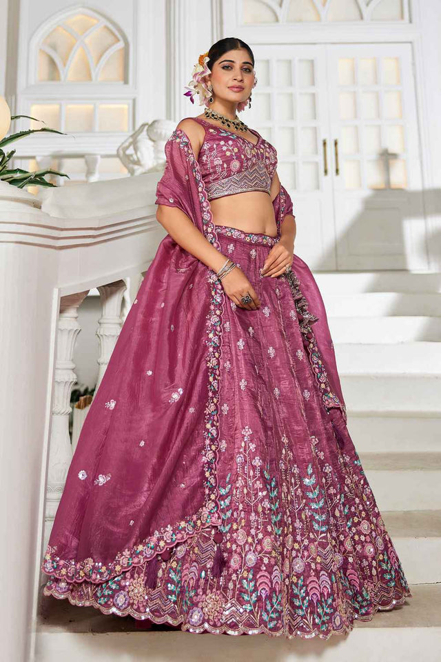 Maroon Sequin with Zari Work Tissue Lehenga (ACZ7786)