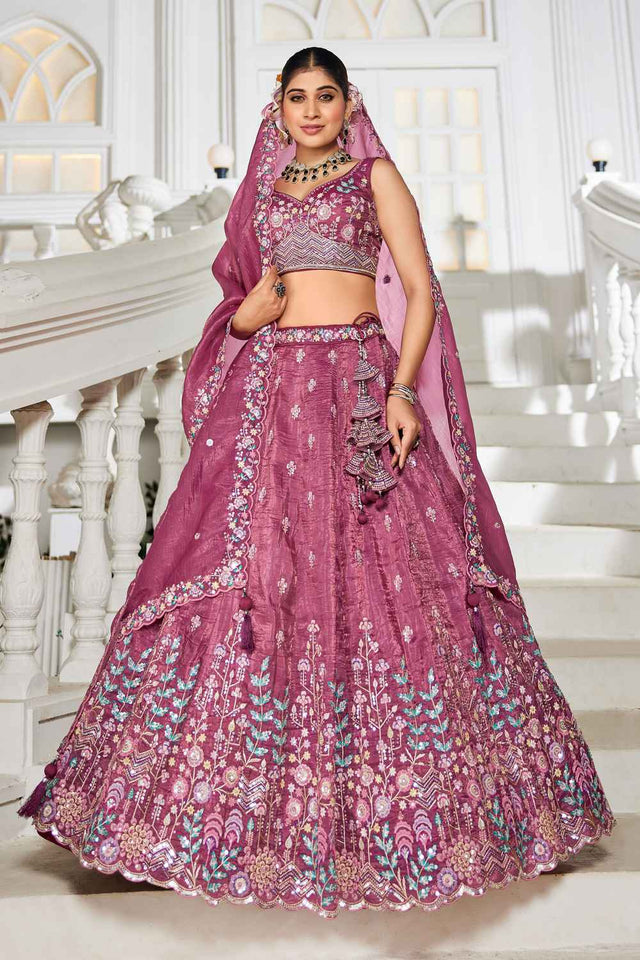 Maroon Sequin with Zari Work Tissue Lehenga (ACZ7786)