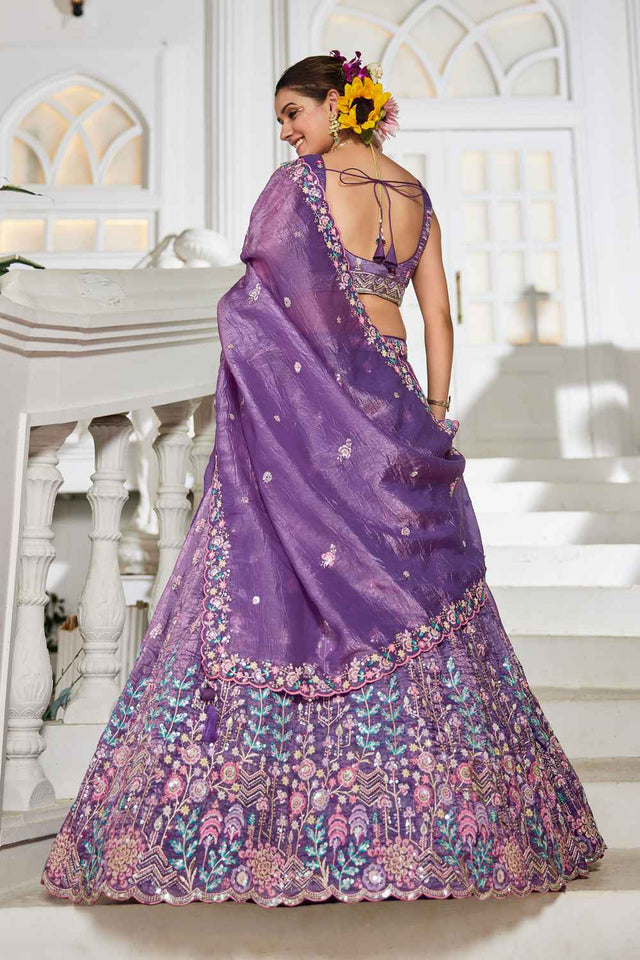 Lavender Sequin with Zari Work Tissue Lehenga (ACZ7787)