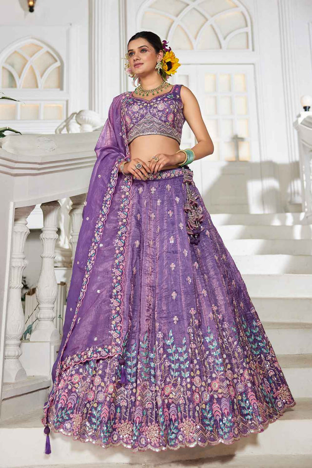 Lavender Sequin with Zari Work Tissue Lehenga (ACZ7787)