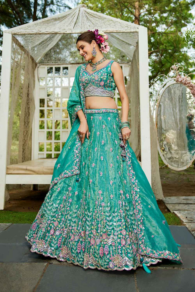Sea Green Sequin with Zari Work Tissue Lehenga (ACZ7788)