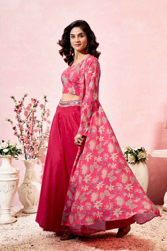 Pink Floral Printed Crepe Co-Ord Set