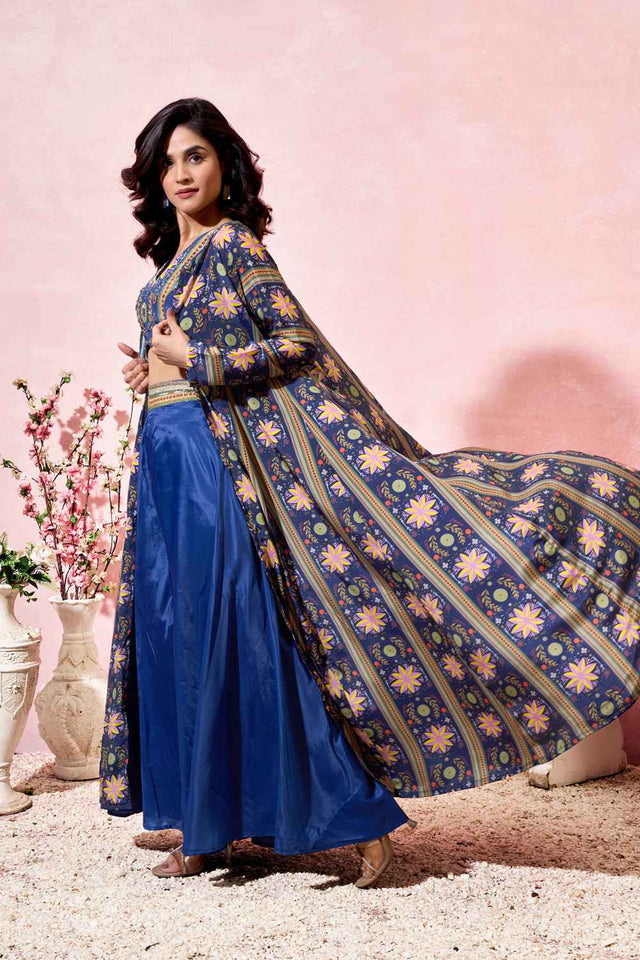 Blue Floral Printed Crepe Co-Ord Set