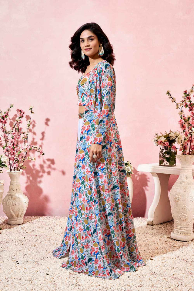 Multi-Color Floral Printed Crepe Co-Ord Set (ACZ7972)