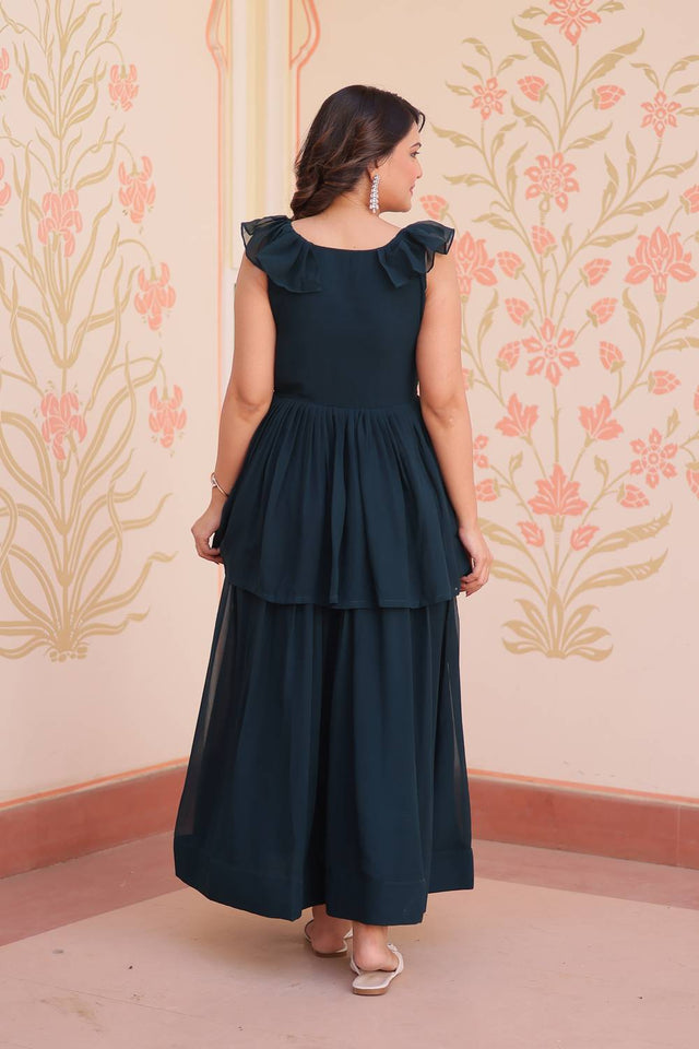 Blue Beads Embellished Faux Georgette Gown (ACZ7974)