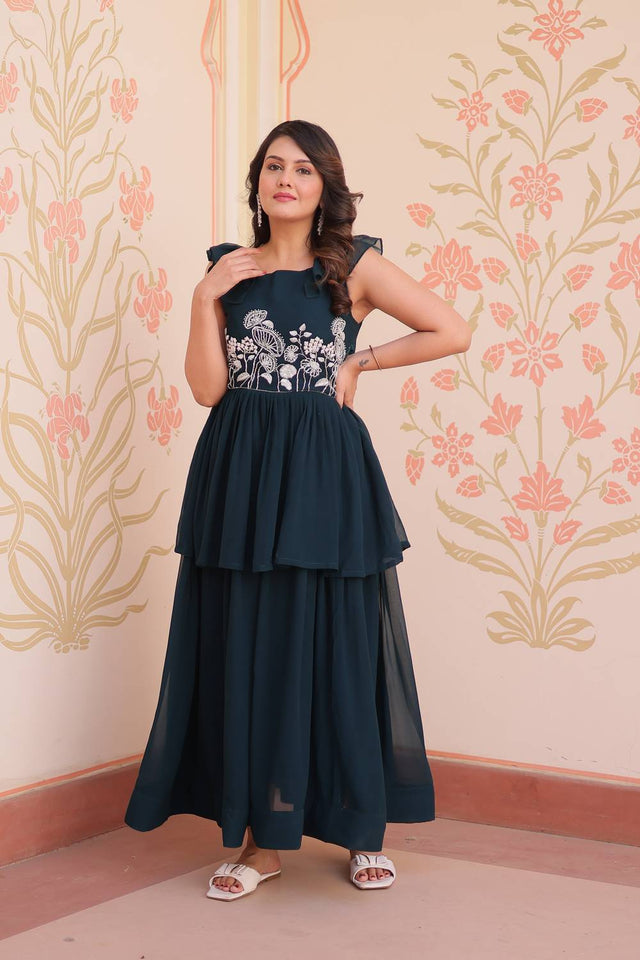 Blue Beads Embellished Faux Georgette Gown (ACZ7974)