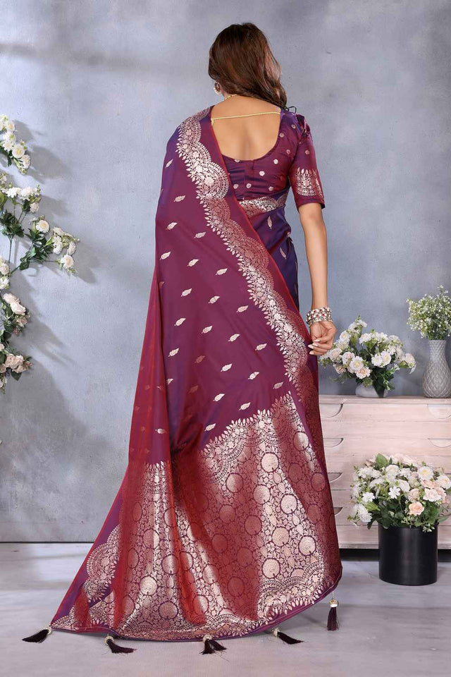 Wine Woven Banarasi Silk Saree