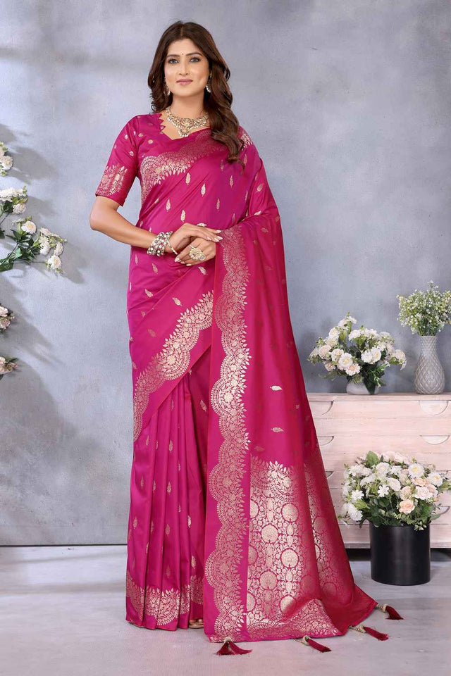 Pink Woven Banarasi Silk Saree