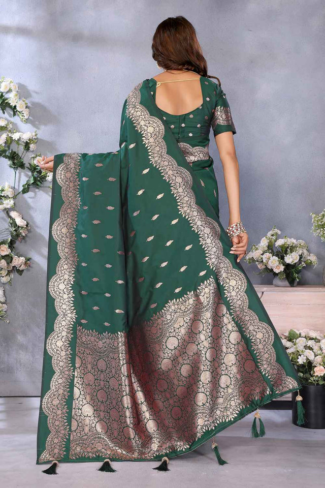Green Woven Banarasi Silk Saree