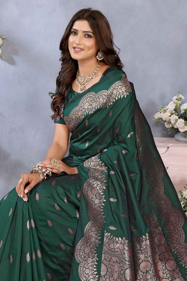 Green Woven Banarasi Silk Saree