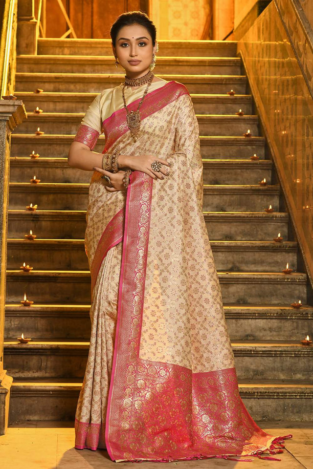Pink Woven Banarasi Silk Saree