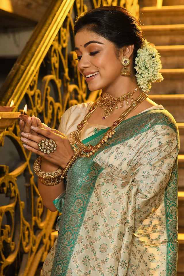 Sea Green Woven Banarasi Silk Saree