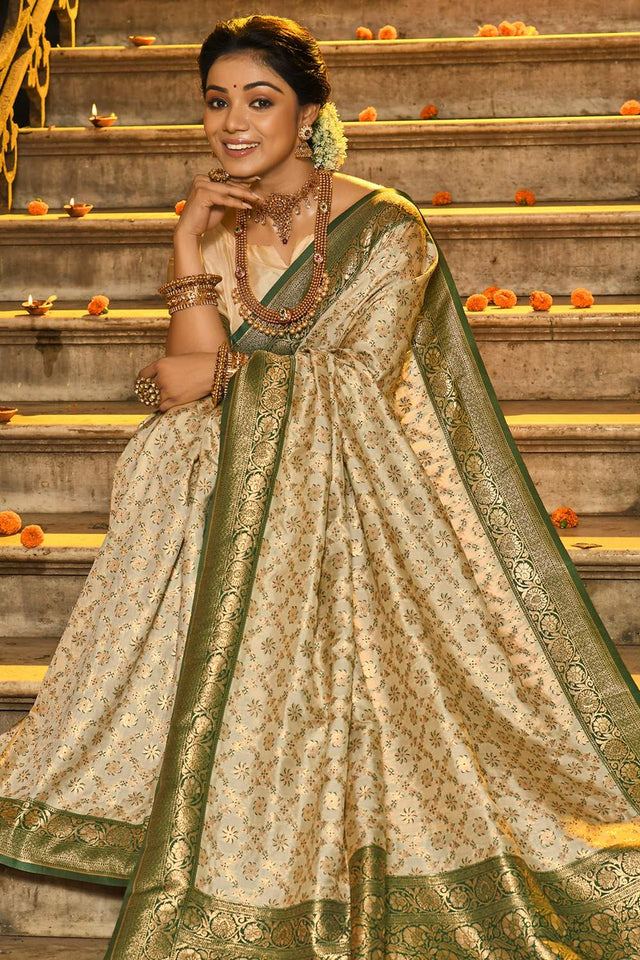 Dark Green Woven Banarasi Silk Saree