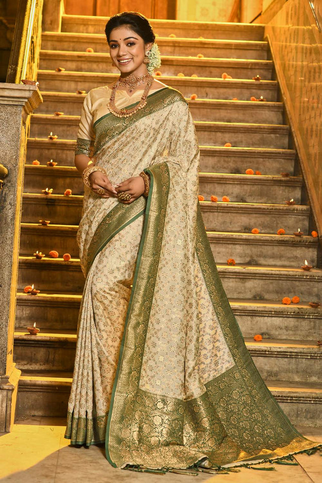 Dark Green Woven Banarasi Silk Saree