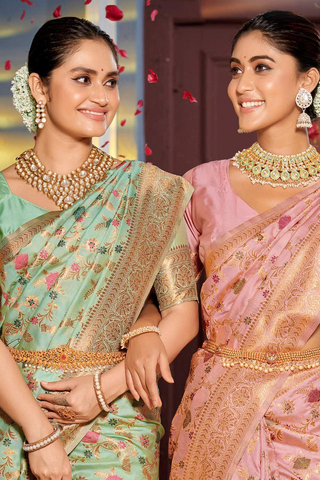 Sea Green Woven Banarasi Silk Saree