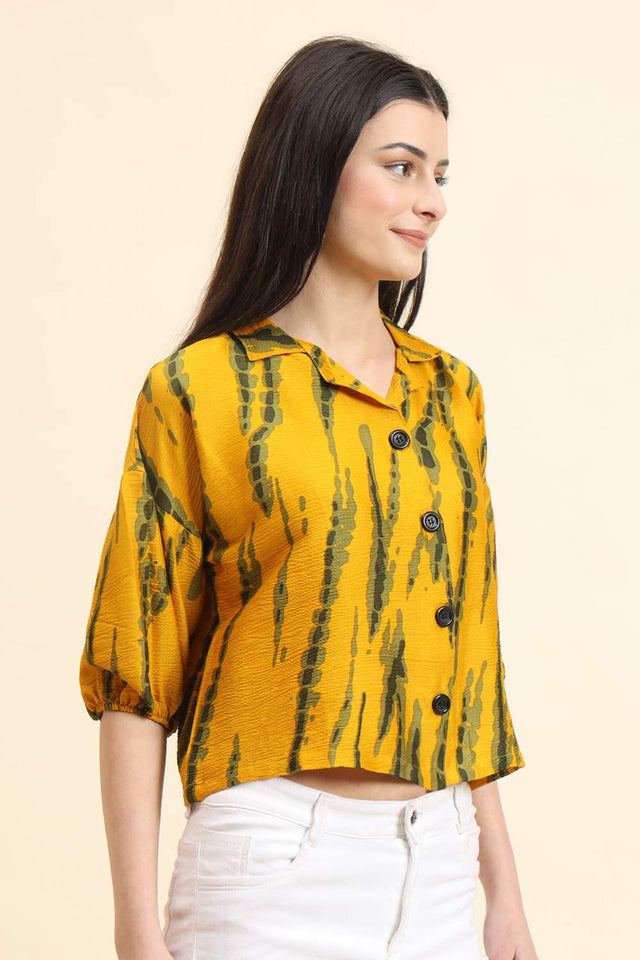 Mustard Printed Cotton Blend Tops & Tunics (ACZ8117)