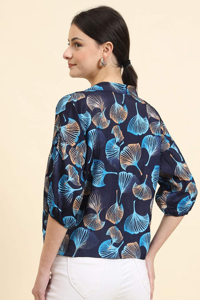 Blue Printed Cotton Blend Tops & Tunics (ACZ8118)