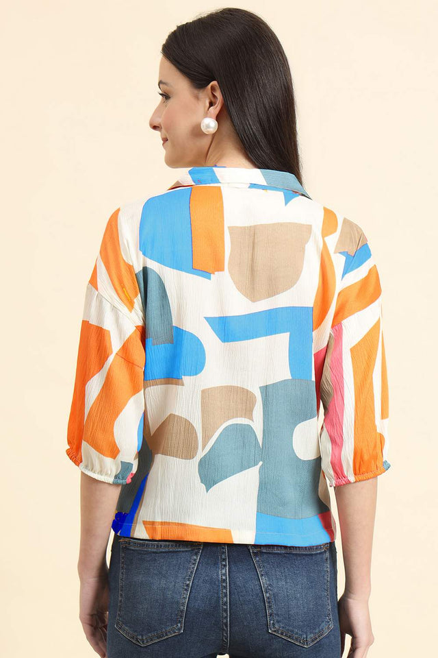 White Printed Cotton Blend Tops & Tunics (ACZ8120)
