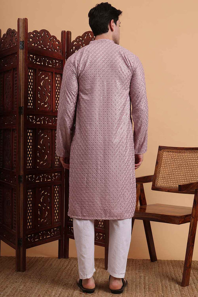 Violet Chikankari Rayon Men's Kurta Sets