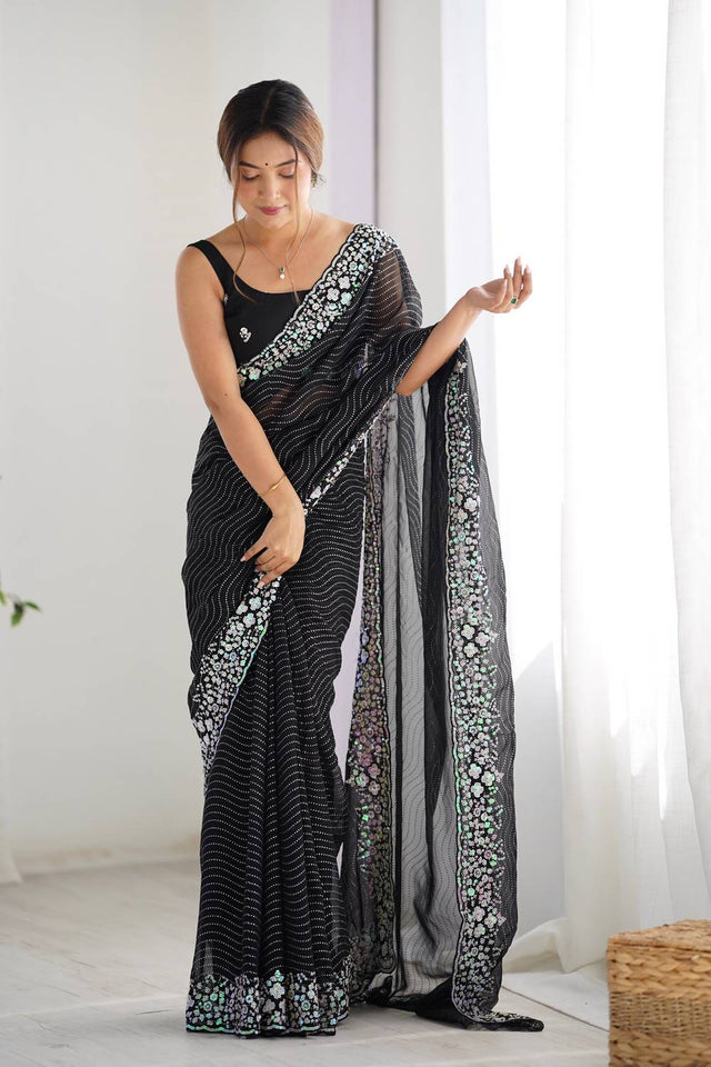 Black Printed Georgette Saree