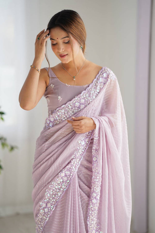 Lavender Printed Georgette Saree