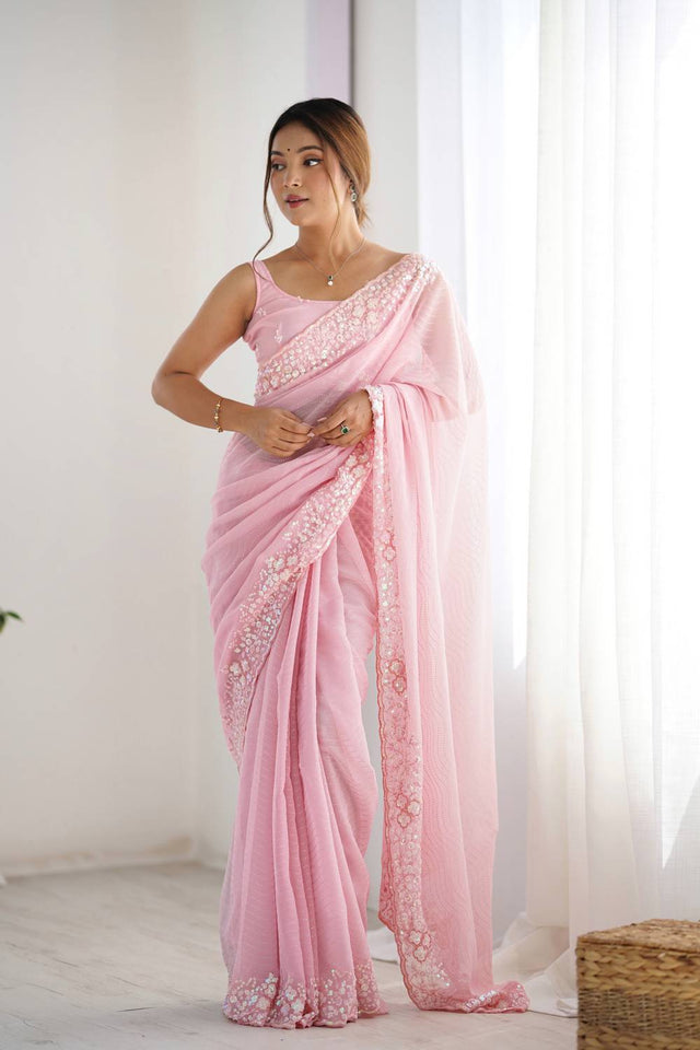 Pink Printed Georgette Saree