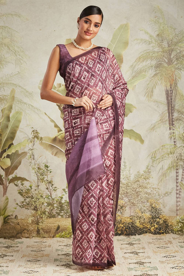 Wine Digital Printed Cotton Ready to Wear Saree