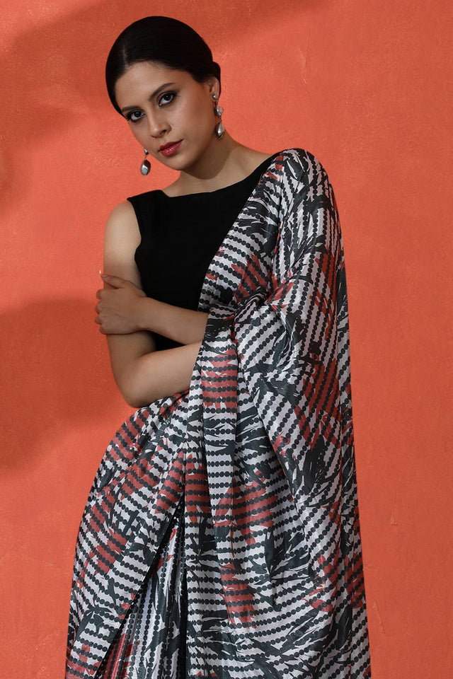 Multy Floral Printed Chinon Saree