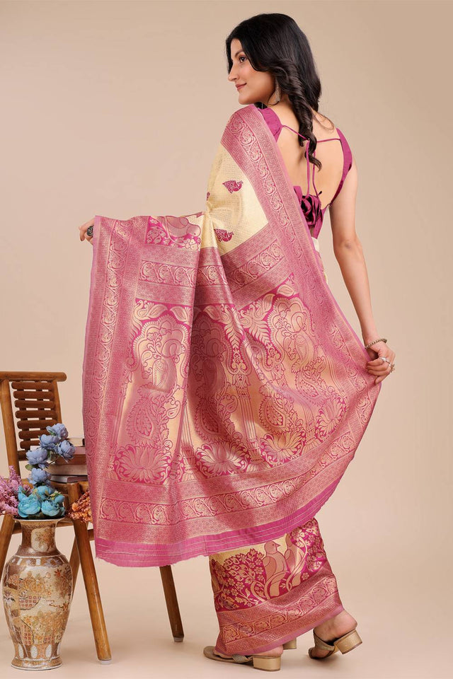 purple Woven Banarasi Silk Saree