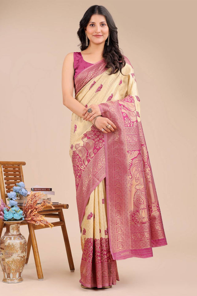 purple Woven Banarasi Silk Saree