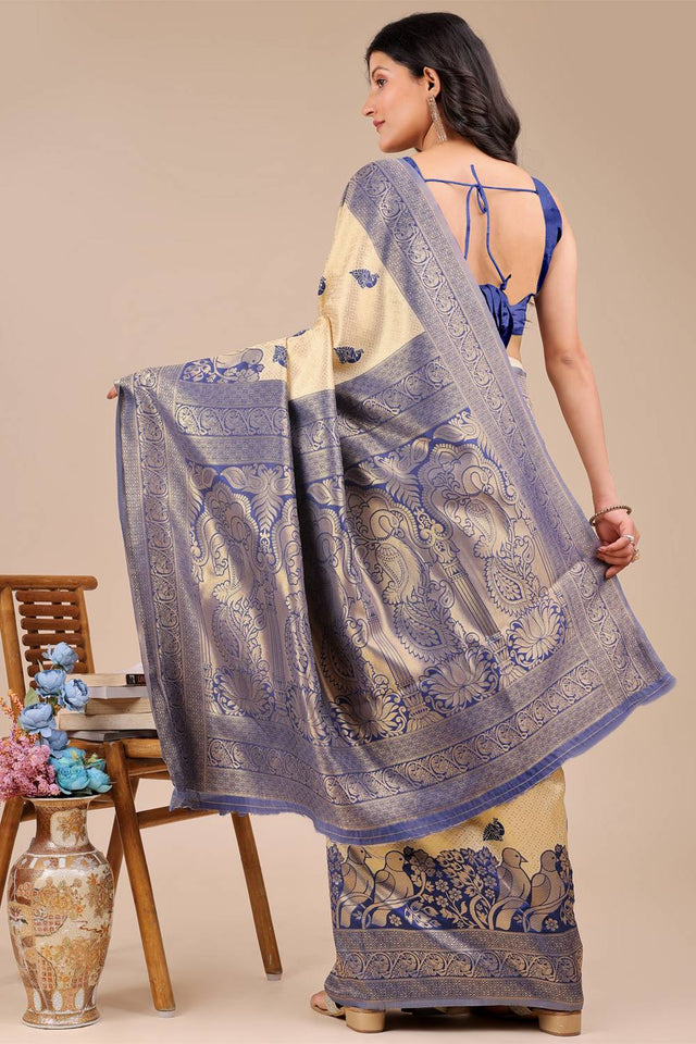 Blue Woven Banarasi Silk Saree